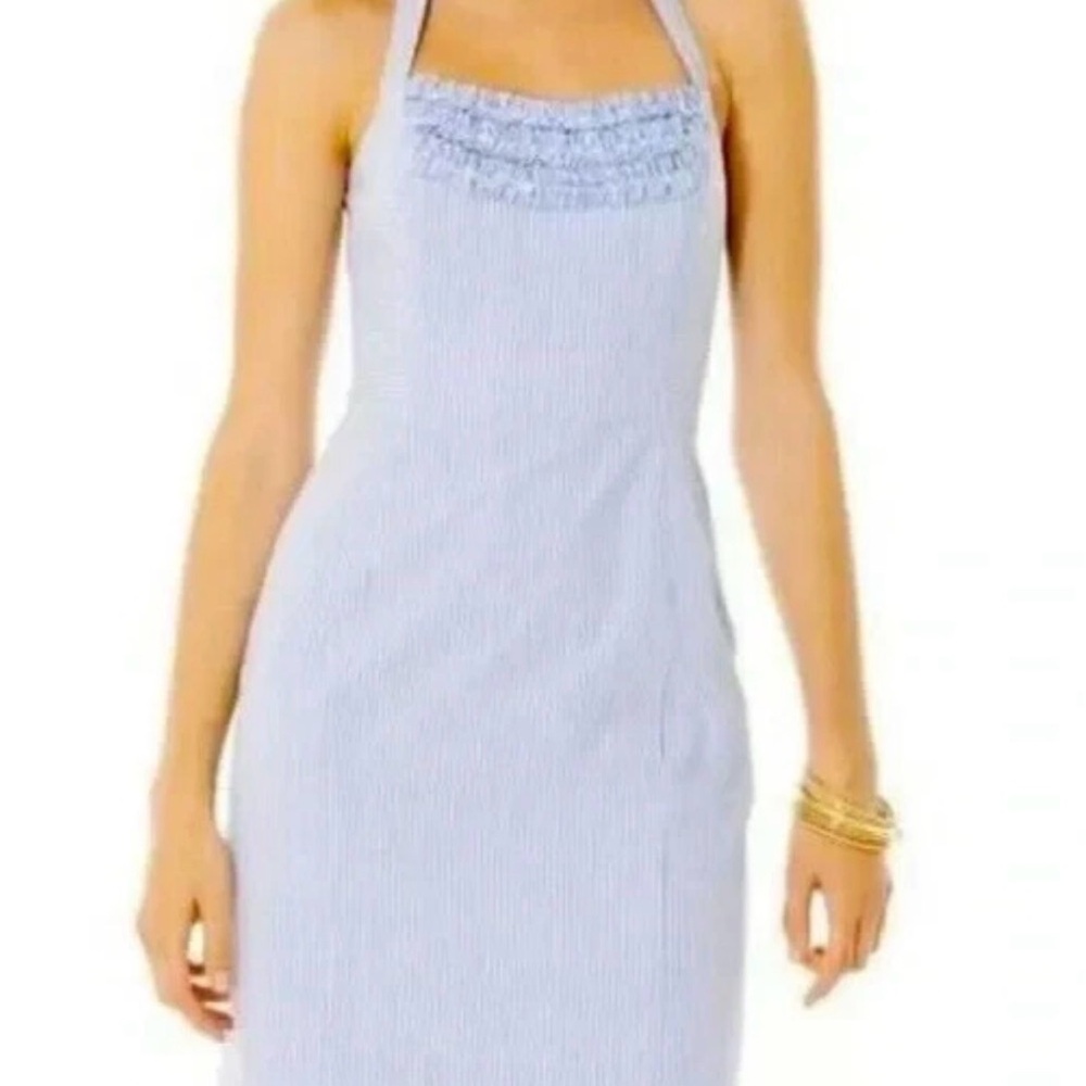 Lilly Pulitzer Maureen Blue and White Seersucker Mini Dress Size 2